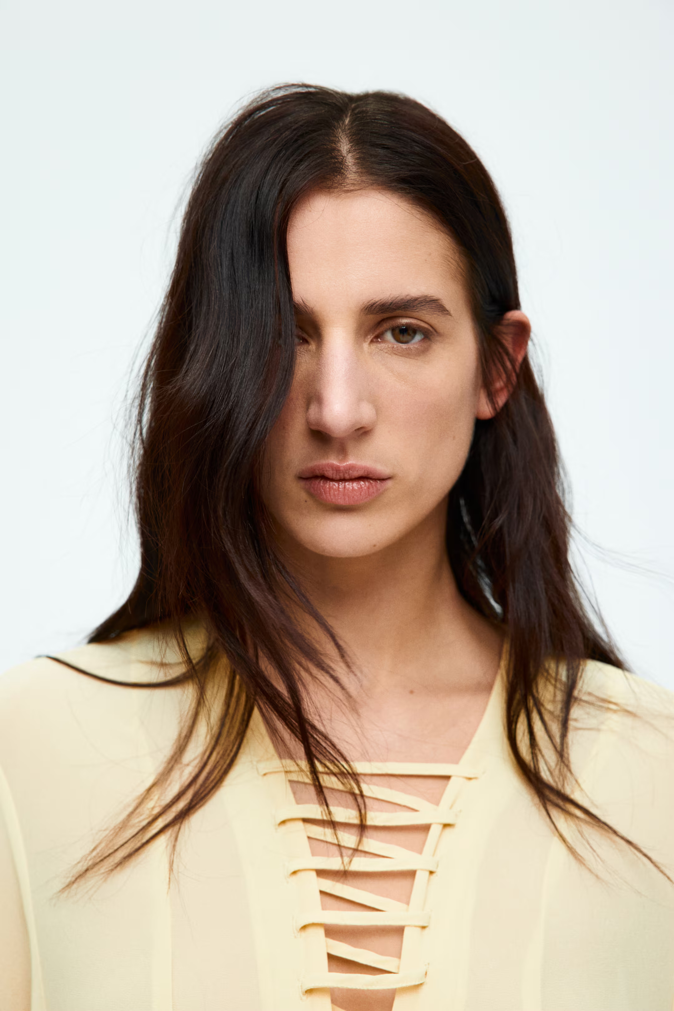 Lacing-detail chiffon blouse - Pale yellow - Ladies | H&M GB | H&M (UK, MY, IN, SG, PH, TW, HK)