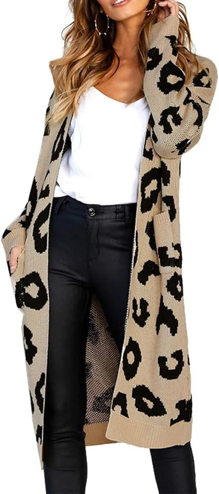 Women's Cardigan Sweaters Leopard Long Sleeve Open Front Outwear Fall Winter Loose Knit Cheetah L... | Amazon (US)
