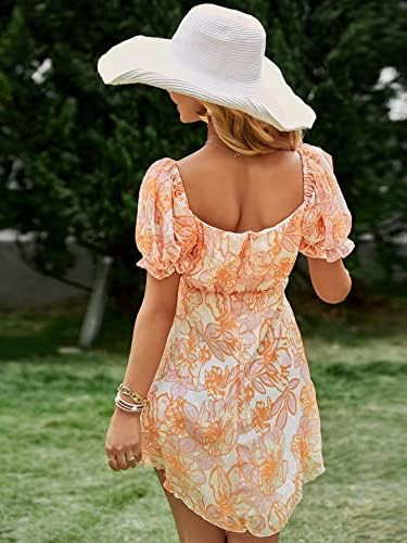 Women's Summer Short Casual Dress Neck Puff Sleeve Allover Floral Dress Sleeve Knee Length For Be... | Amazon (US)