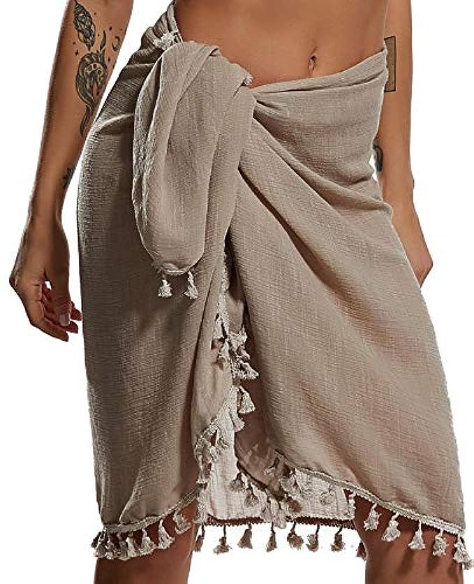JOKHOO Womens Tassel Cover up Swimwear Beach Sarong Pareo Swimsuit Wrap | Amazon (US)