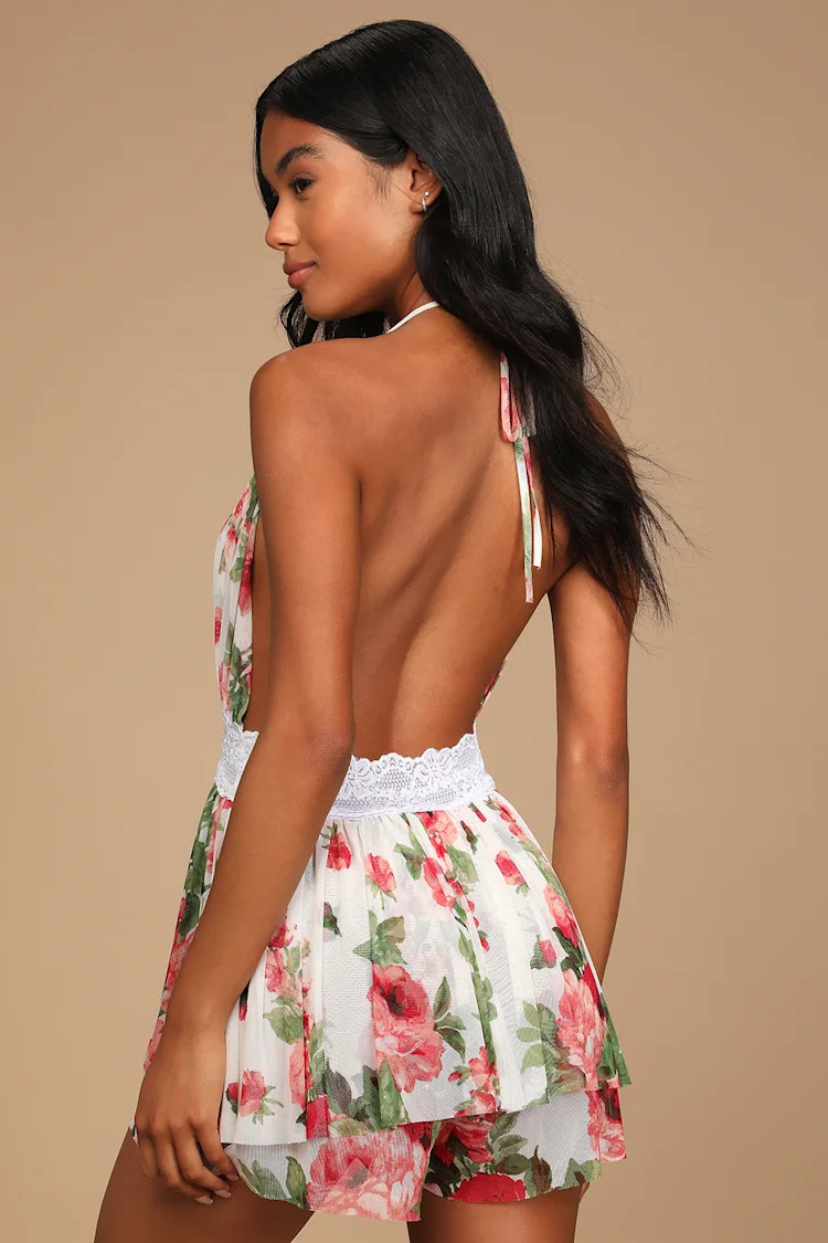 Lavish My Love White Floral Print Mesh Lingerie Romper | Lulus (US)