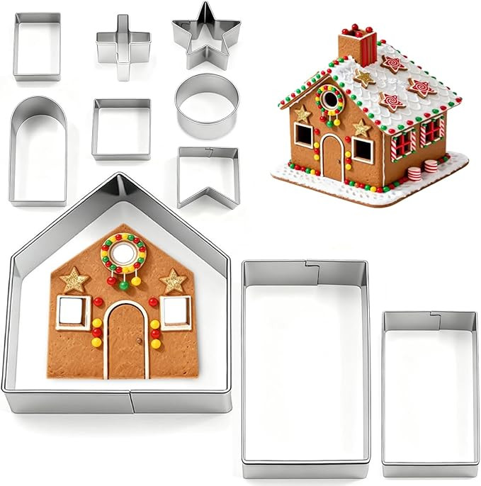 10Pcs Gingerbread House Cookie Cutters Set for Christmas Winter Holiday Baking and Decoration, St... | Amazon (US)