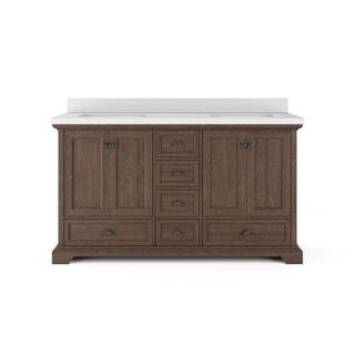 Thomasville Amherst 60 in. W x 20 in. D Bath Vanity in Dark Oak w/ Quartz Stone Vanity Top in Whi... | The Home Depot