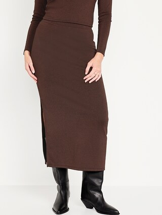 High-Waisted Rib-Knit Shiny Maxi Skirt for Women | Old Navy (US)