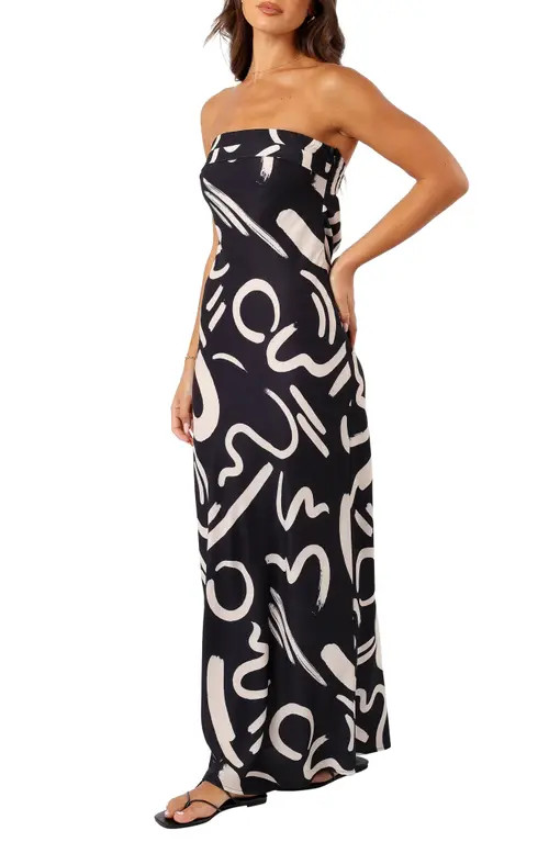 Petal & Pup Remmie Cutout Strapless Maxi Dress in Black/White at Nordstrom, Size Large | Nordstrom