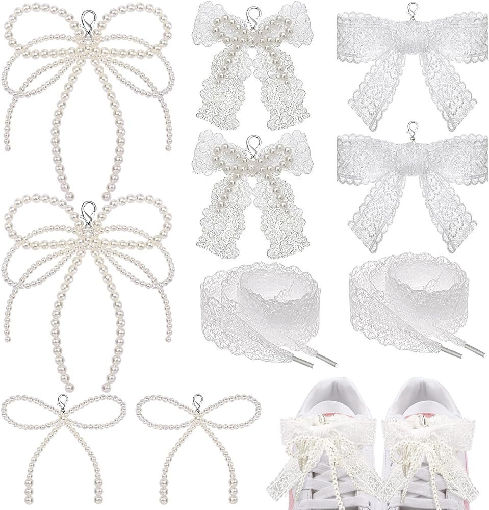 Draupnir 8 Pcs Pearls Lace Bow Shoe Charms For Sneakers Decorations | Amazon (US)