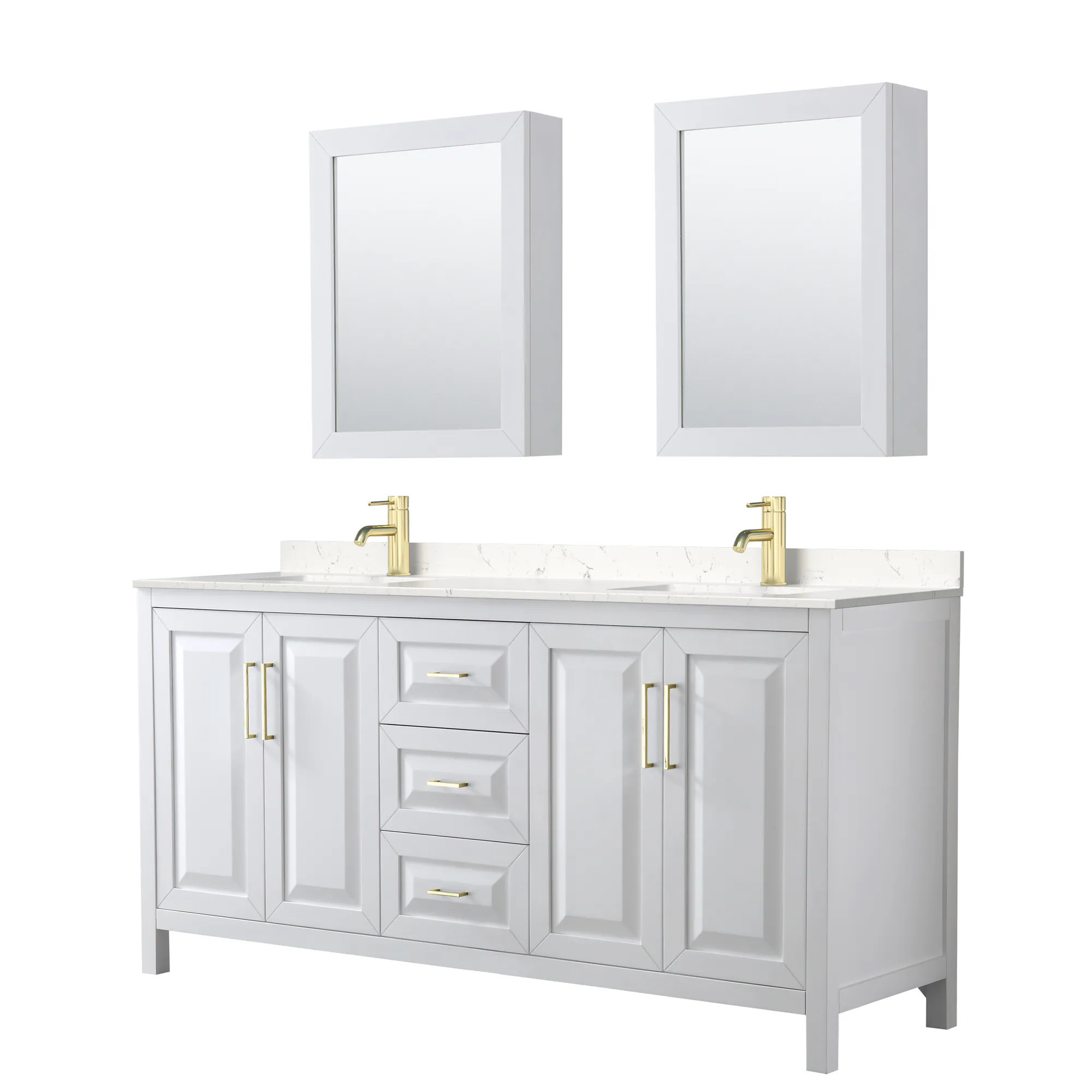 Wyndham Collection Daria 72-in White with Brushed Gold Trim Undermount Double Sink Bathroom Vanity with Carrara Cultured Marble Cultured Marble Top | Lowe's