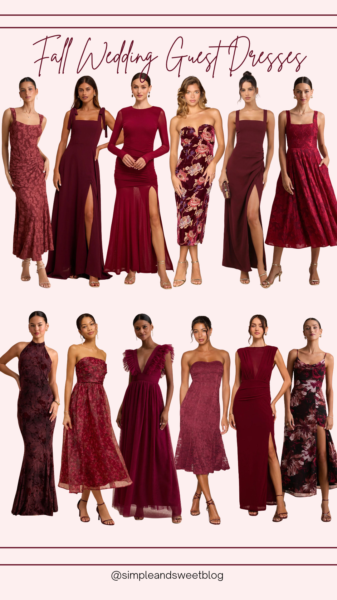 Love burgundy for fall weddings! So many gorgeous wedding guest dresses!  

 #LTKSeasonal #LTKWedding