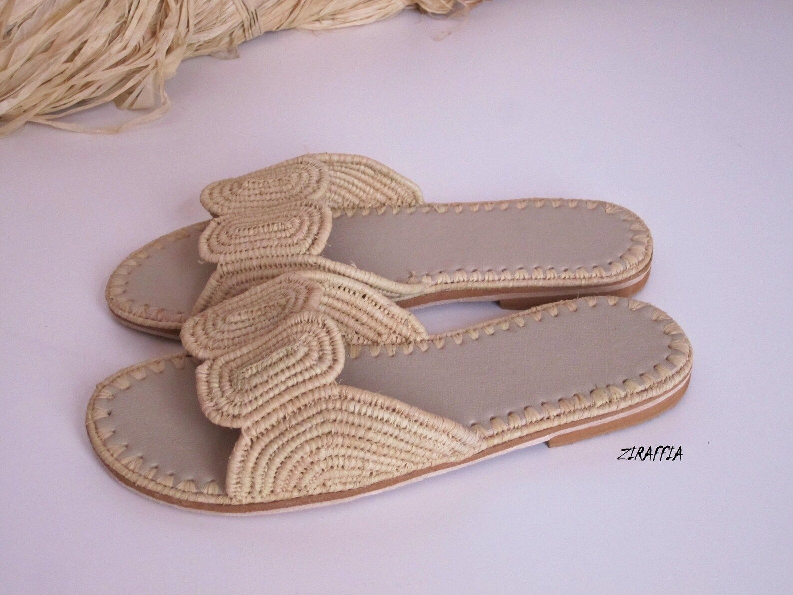 Moroccan handmade shoes made of natural raffia,  and soles real leather. ziraffia | Etsy (US)