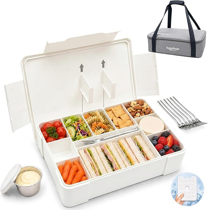 Portable Snackle Box Container with Ice Pack & Insulated Bag, Dishwasher Safe, 9-11 Adjustable Co... | Amazon (US)