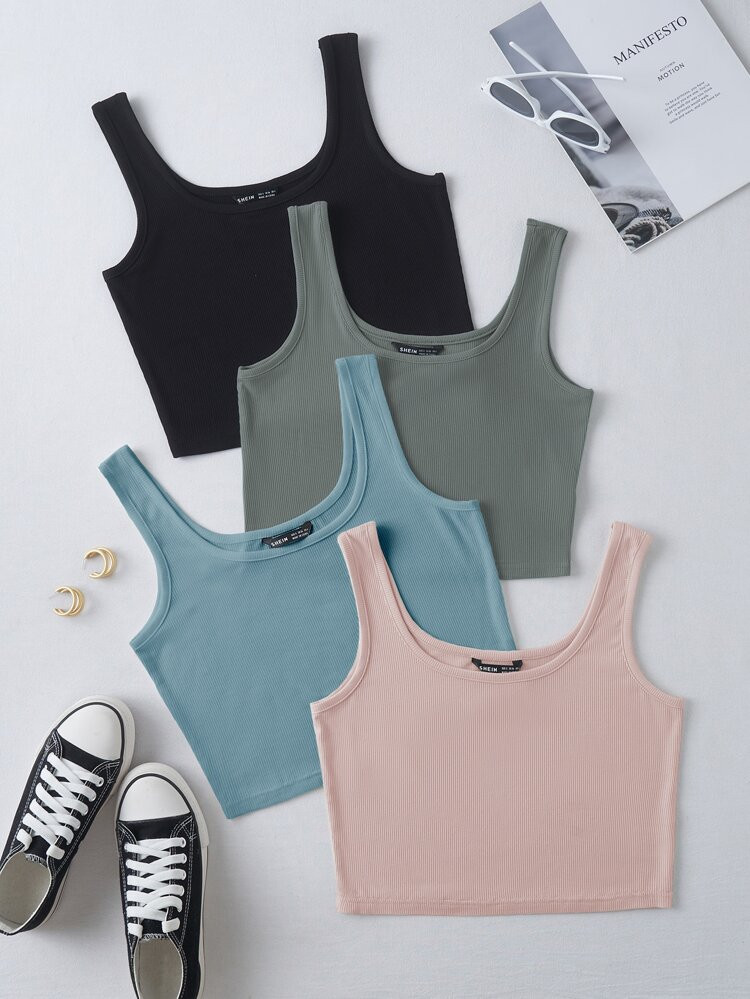 SHEIN EZwear 4pack Solid Crop Tank Top | SHEIN