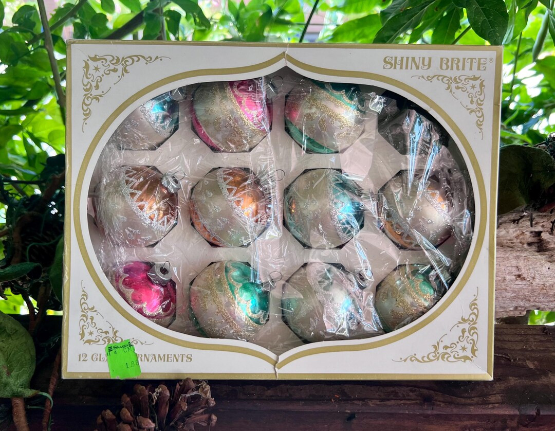 Vintage Shiny Brite MCM Mercury Glass Christmas Ornament MCM 1950 1960 Glitter Pink Mint Blue Gol... | Etsy (US)