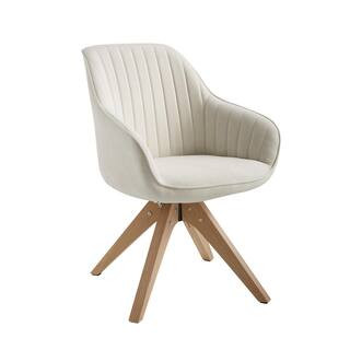 Arthur Off White Polyester Fabric Swivel Office Accent Arm Chair with Wood Legs | The Home Depot