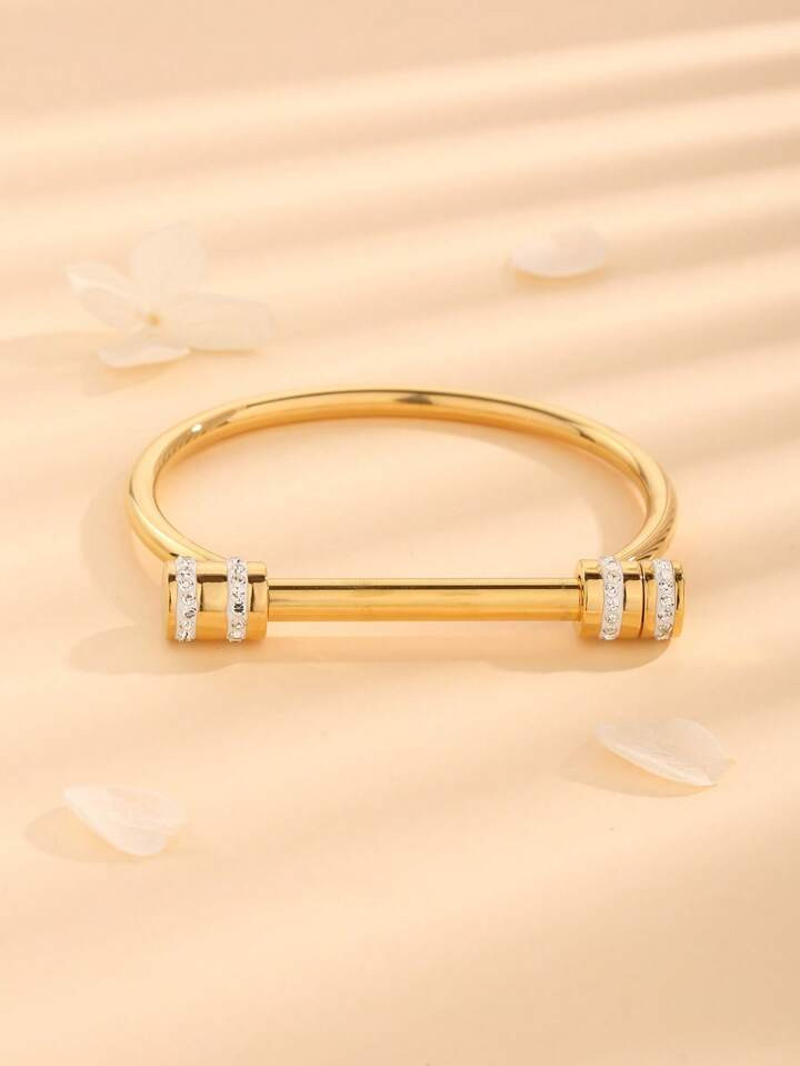 1pc Fashion Stainless Steel Rhinestone Decor Bangle For Women For Daily Decoration | SHEIN