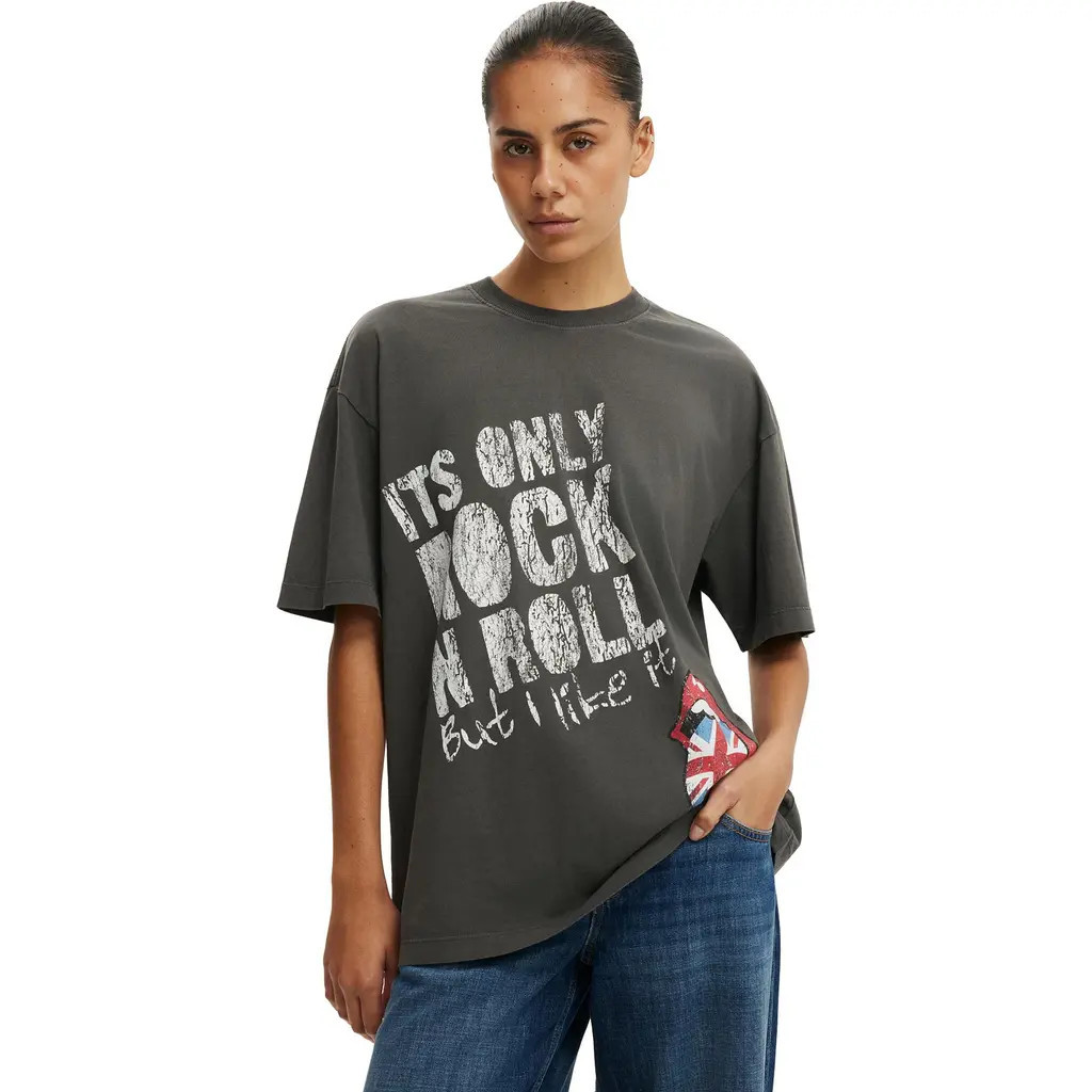 Cotton On Women's The Lcn Music Boxy Graphic Tee in Rolling Stones Rock N Roll at Nordstrom, Size Xx-Small | Nordstrom