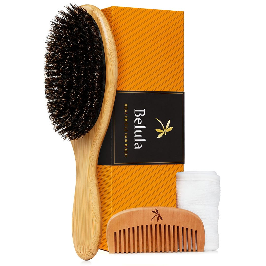 100% Boar Bristle Hair Brush for Women Set by Belula (L Size). Soft Natural Bristles for Thin and... | Amazon (US)