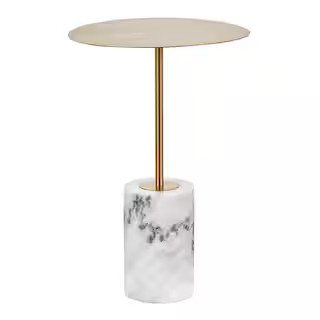Symbol 24 in. H Gold Metal and White Marble Side Table | The Home Depot