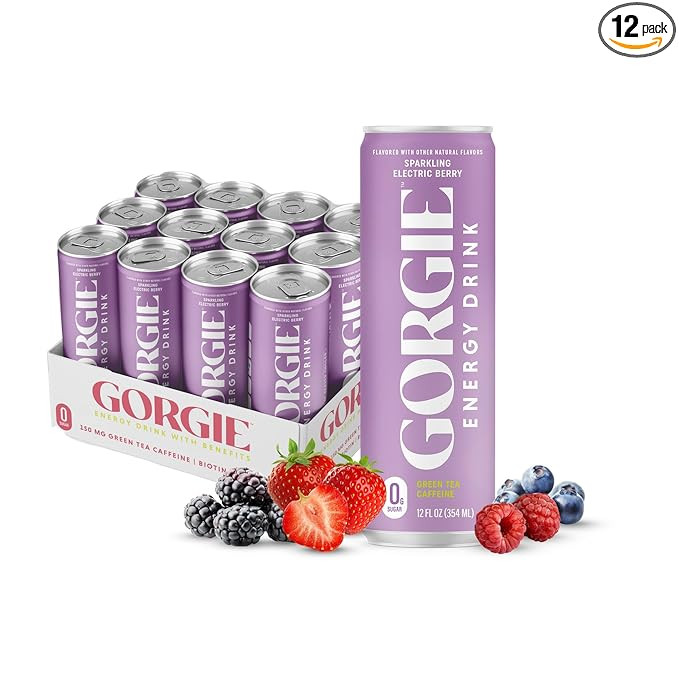 GORGIE Sugar Free Natural Energy Drinks, Wild Berry (12 Pack) - Healthy Energy Drinks - Natural C... | Amazon (US)