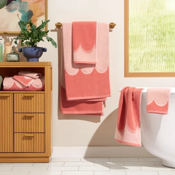 Beautiful by Drew Barrymore 6-Piece Scallop Bath Towel Set, Soft 100% Cotton, Rose | Walmart (US)