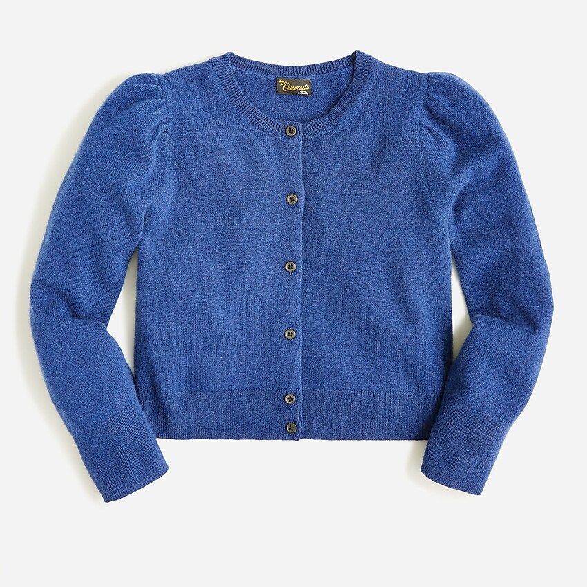 Girls' cashmere puff-sleeve cardigan sweater | J.Crew US