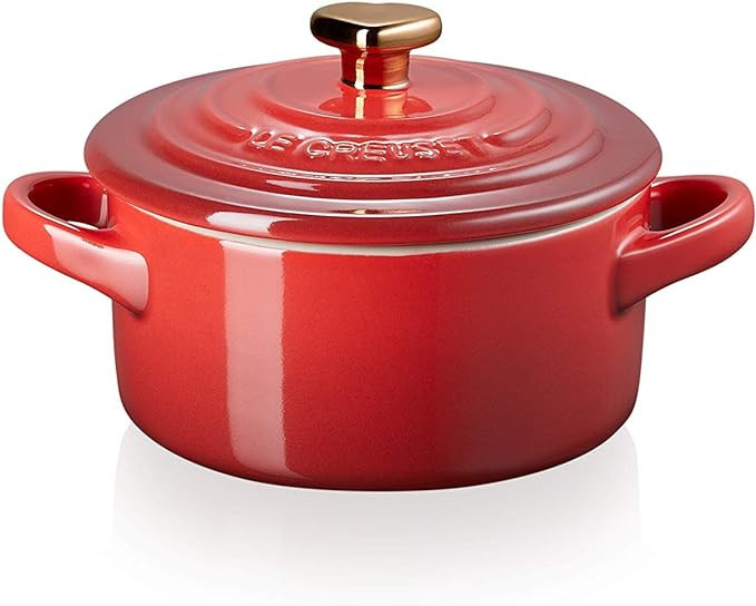 Le Creuset Cerise with Gold Heart Knob Stoneware Mini Round Cocotte, 8 oz | Amazon (US)