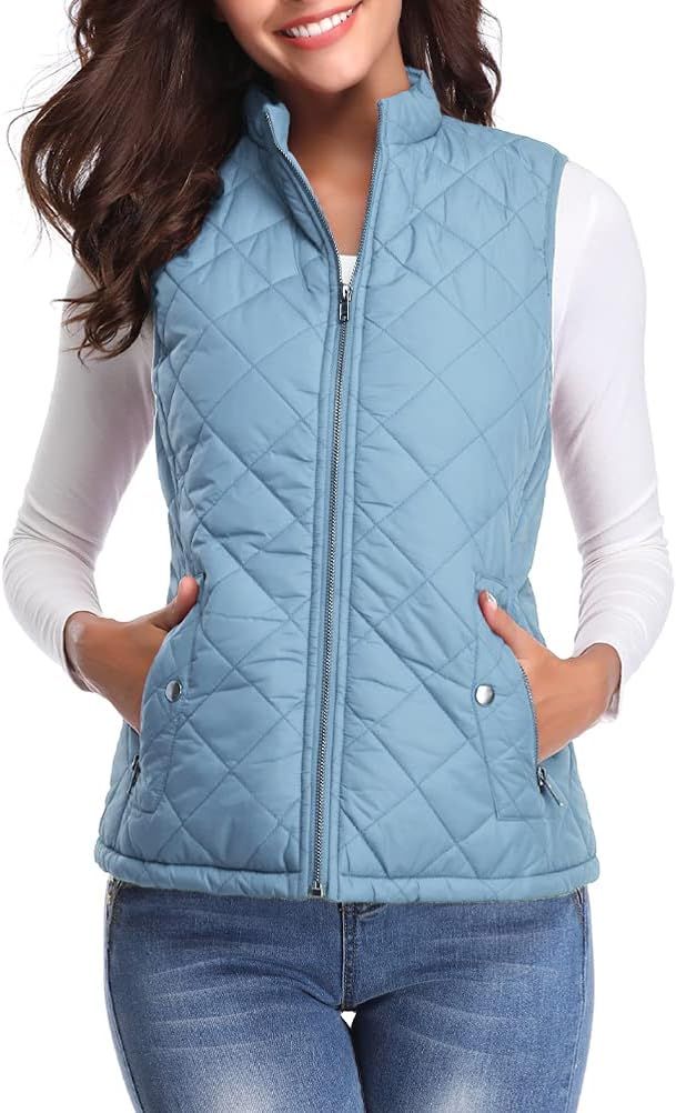 Fuinloth Women's Quilted Vest, Stand Collar Lightweight Zip Padded Gilet | Amazon (US)