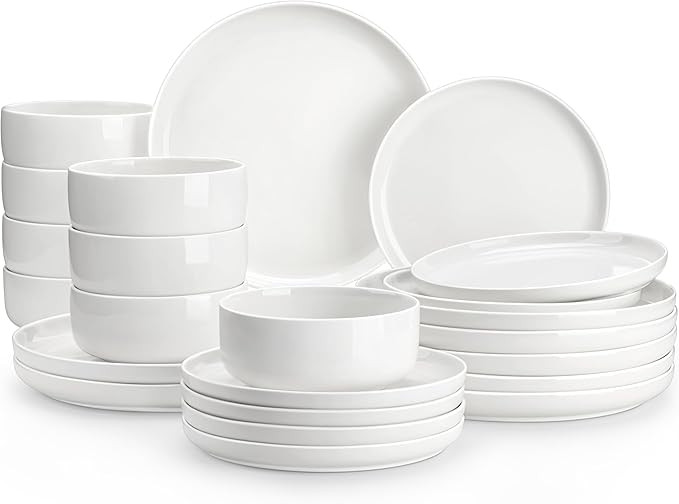 MALACASA Plates and Bowls Sets, 24 Pieces Modern Porcelain Dinnerware Set for 8, Ceramic Dishware... | Amazon (US)