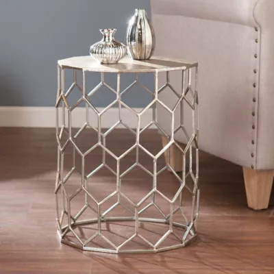 Southern Enterprises Clarissa Metal Accent Drum  Table in Silver | Bed Bath & Beyond | Bed Bath & Beyond