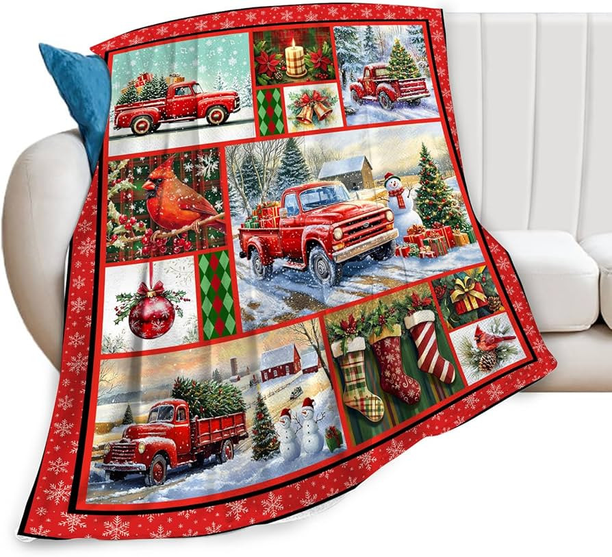 Christmas Blanket Soft Fuzzy Fleece Winter Red Truck Snowman Throw Blankets Decor Cozy Warm Plush... | Amazon (US)
