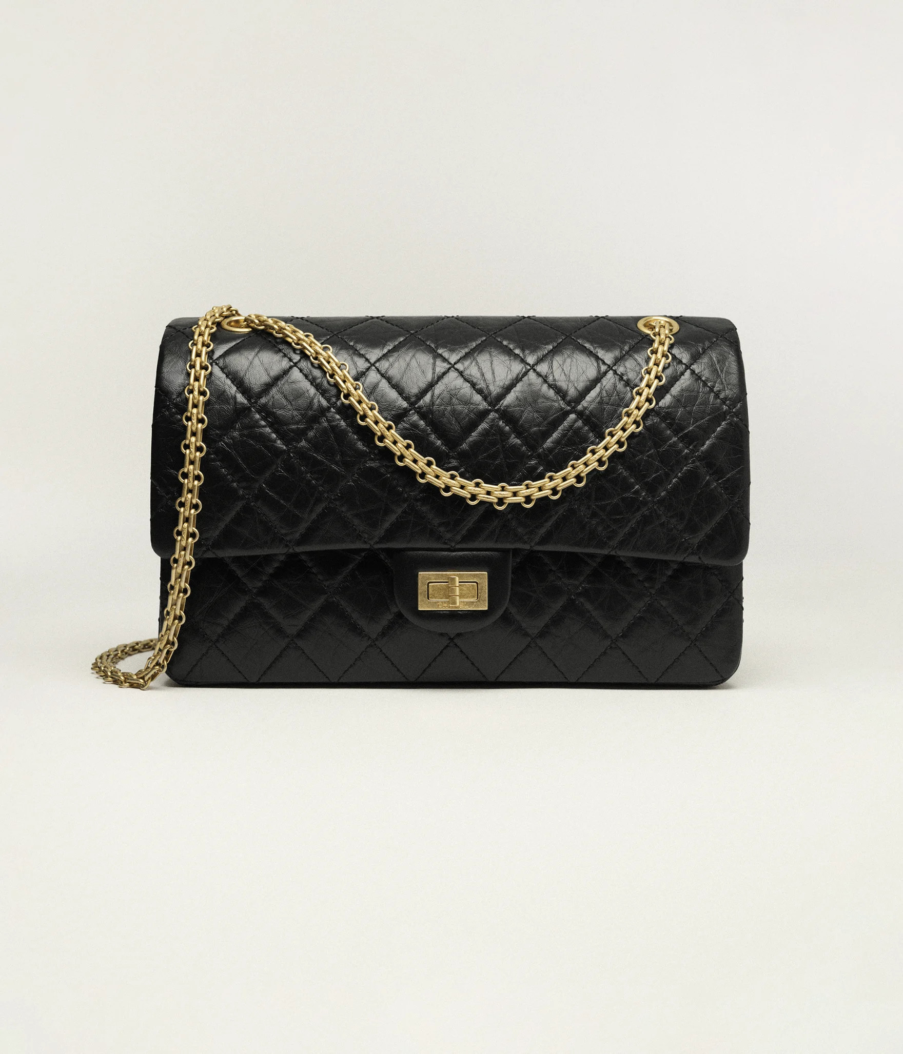 Large 2.55 handbag, Aged calfskin & gold-tone metal, black — Fashion | CHANEL | Chanel, Inc. (US)