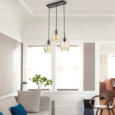 Nickelson 3 - Light Antique Black Cognac Glass Cluster Bell Pendant | Wayfair North America