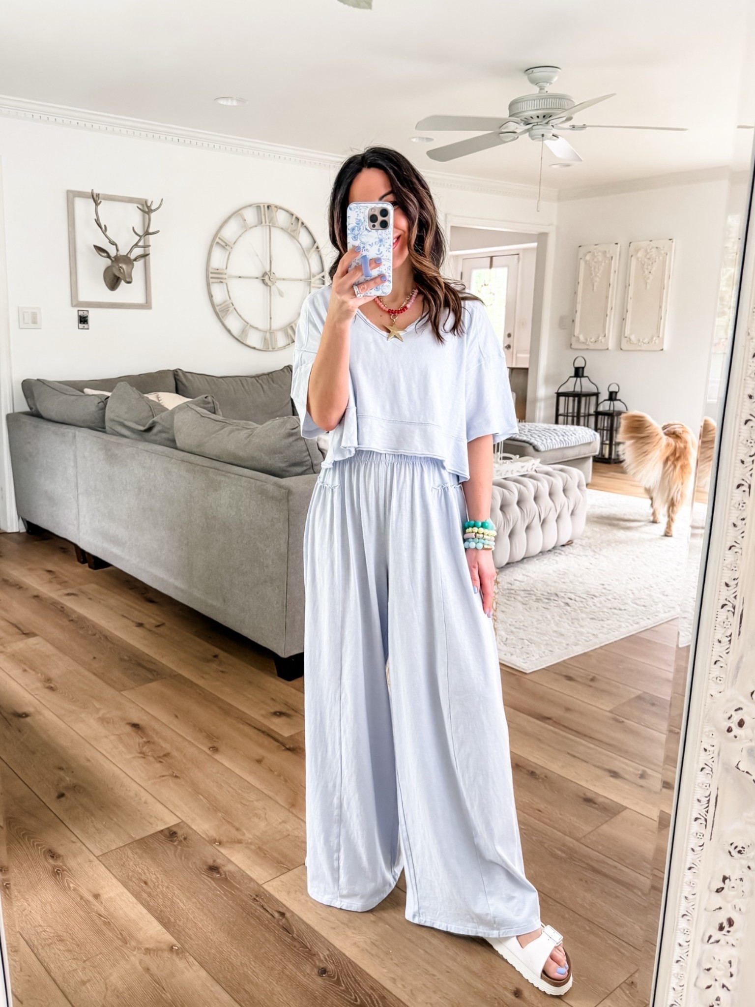 Aerie code SHOPMY20. Jewelry code HOUSEOFLEO20. Wide leg pants small short. Top small. Sandals TTS.

#LTKSaleAlert #LTKPetite #LTKOver40