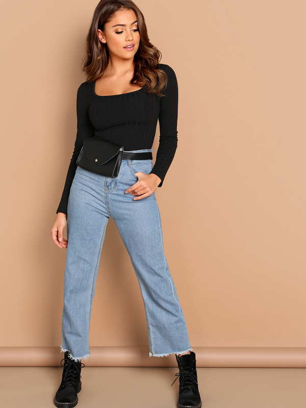 Square Neck Form Fitting Bodysuit | SHEIN