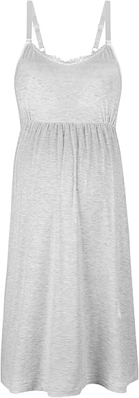 Sosolism Women's Maternity Gowns, Lace Trim Nursing Nightgown with Adjustable Strap, Dress with Buil | Amazon (US)