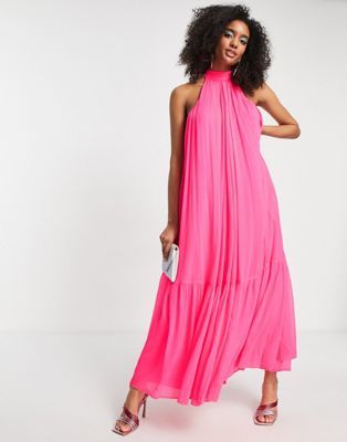 ASOS EDITION halter maxi dress in bright pink | ASOS (Global)