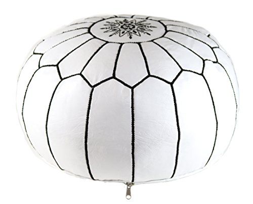 GRAN White Handmade Leather Moroccan Pouf Footstool Ottoman | Genuine Leather with Hand Embroidered  | Amazon (US)
