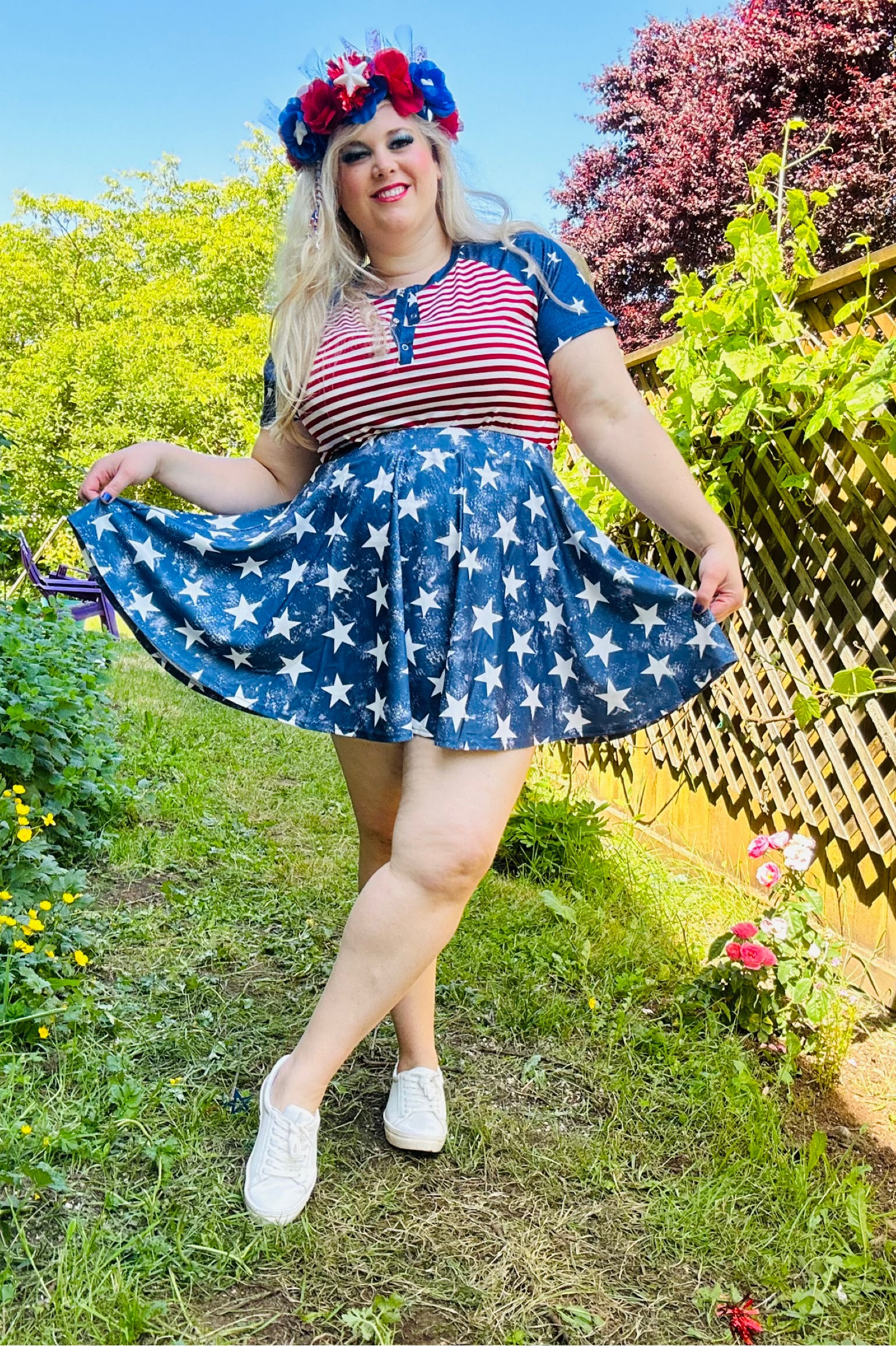 Fourth of July look!
There’s still time to get your look in time with Amazon prime!
I’m wearing the size xxl on my size 20 body. 
Ritera twirly skirt and a soft button up patriotic tee!

#amazonfashion #ritera
#summerstyle #plussizefashion #fourthofjuly #4thofjulyfashion #4thofjulyoutfit #lotd #size20
#redwhiteandblue 

#LTKcurves #LTKSeasonal #LTKunder50