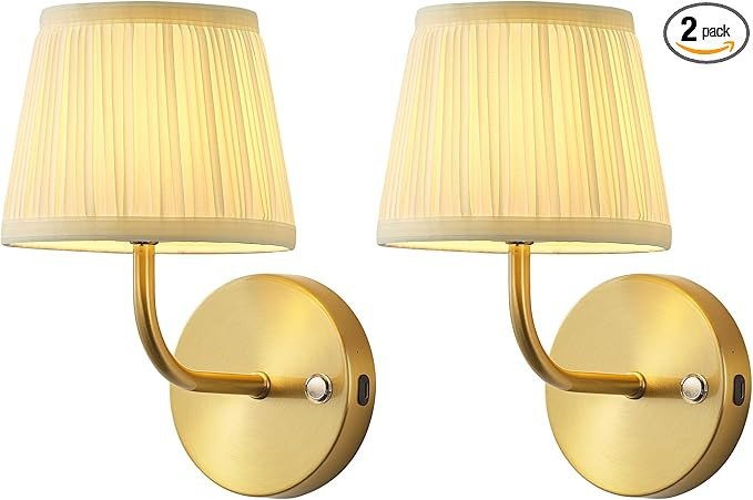 PUSU LED Cordless Gold H9.6 inch Small Wall Sconces Set of 2, Rechargeable 5200mAh Battery Operat... | Amazon (US)