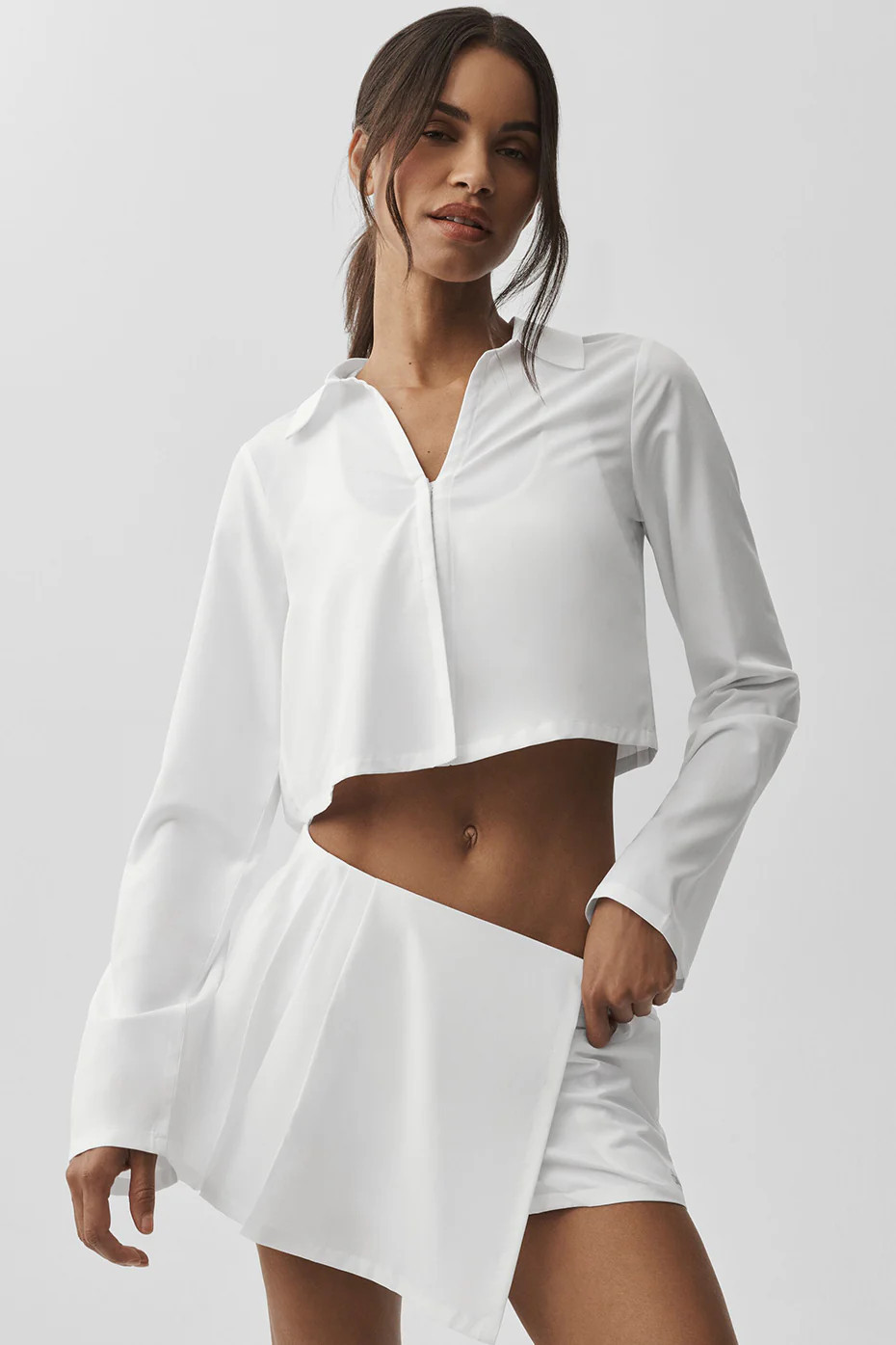 ALO | Cropped Unmatched Long Sleeve Top in White, Size: Large | Alo Yoga