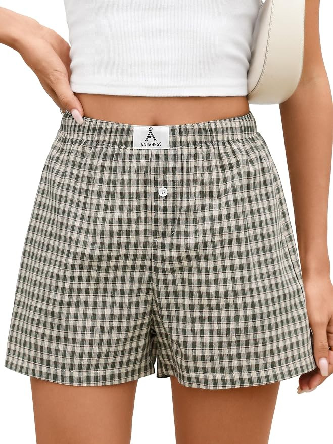ANRABESS Boxer Shorts for Women Gingham Pajama 2026 Summer Casual Lounge Sleep Plaid Shorts Y2K B... | Amazon (US)
