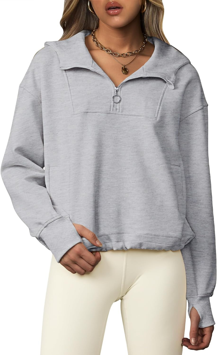 SILKWORLD Womens Hoodie Quarter Zip Pullover Long Sleeve Sweatshirts Cropped Sweaters with Pocket... | Amazon (US)