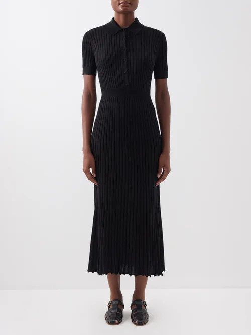 Gabriela Hearst - Amor Ribbed Silk-blend Polo Dress - Womens - Black | Matches (US)