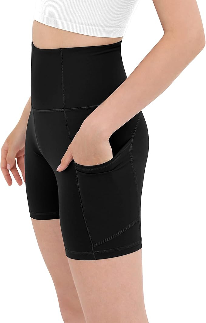 ODODOS Women's High Waist Biker Shorts with Pockets Tummy Control Workout Gym Athletic Running Yo... | Amazon (US)