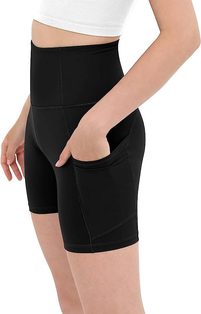 ODODOS Women's High Waist Biker Shorts with Pockets Tummy Control Workout Gym Athletic Running Yo... | Amazon (US)