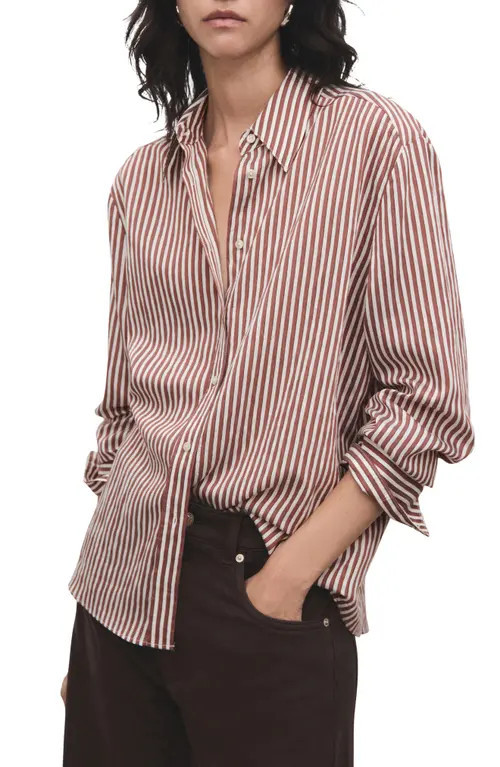 MANGO Stripe Button-Up Shirt in Brown at Nordstrom, Size 8 | Nordstrom