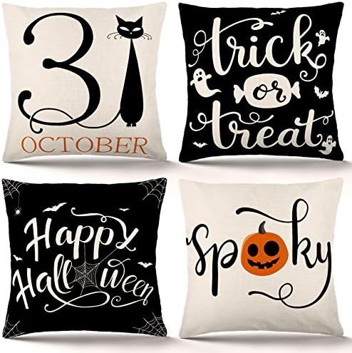 Amazon.com: ZJHAI Halloween Pillow Covers 18x18 Inch Set of 4 Trick or Treat Pillow Covers Holida... | Amazon (US)
