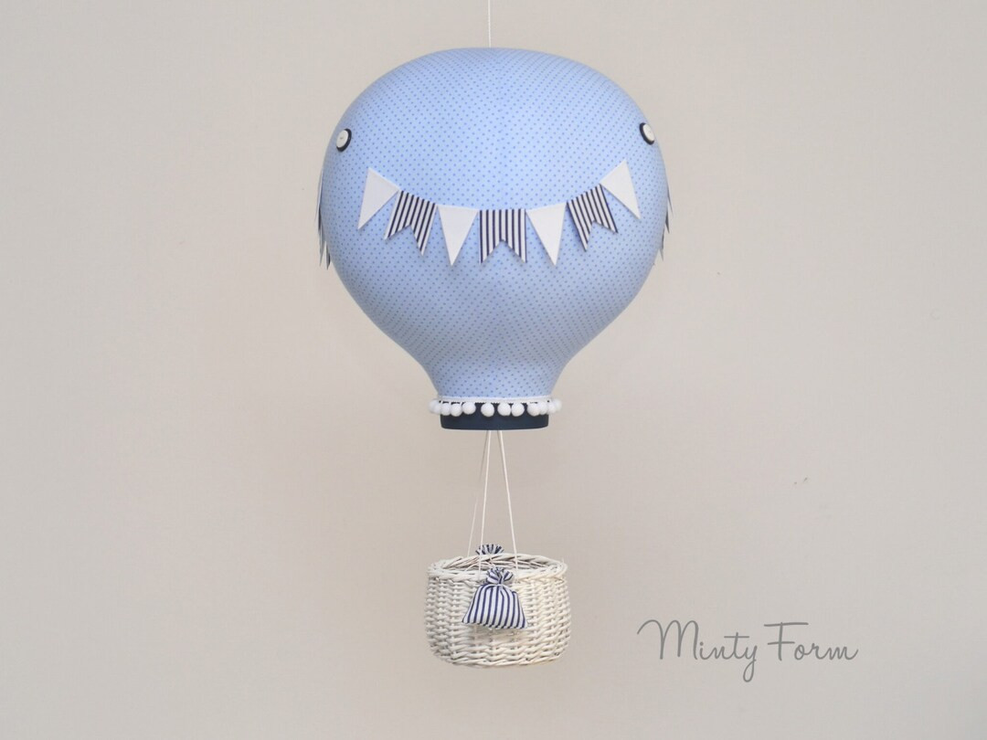 BIG Hot Air Balloon with wicker basket - decor for travel theme nursery, baby shower, baptism, bi... | Etsy (US)