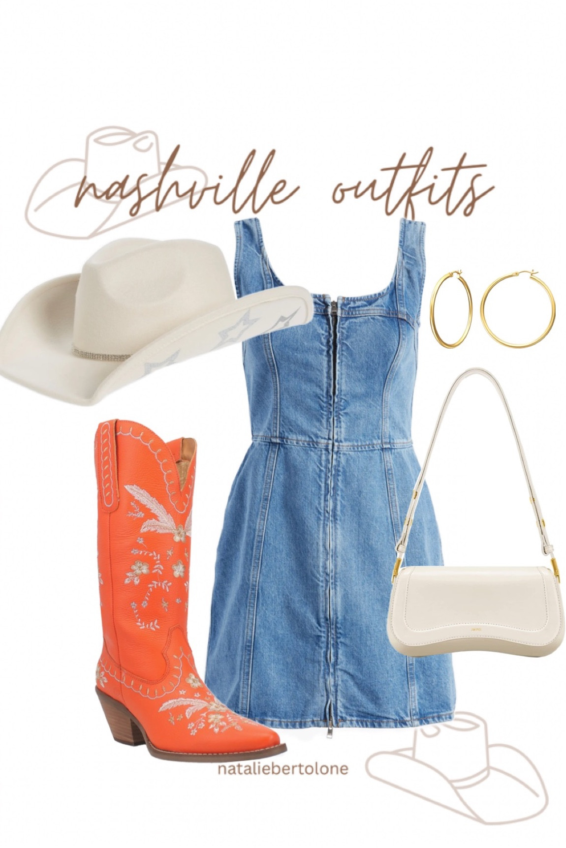 nashville outfit idea!! jean dress. orange cowboy boots  

#LTKstyletip #LTKfindsunder50 #LTKfindsunder100