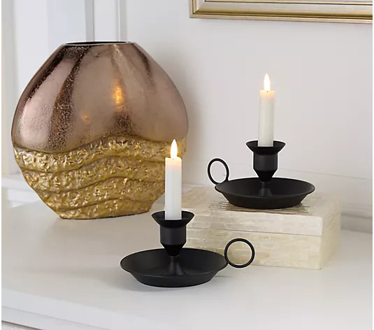 Home Reflections Set of 2 Metal Vintage Taper Holders | QVC