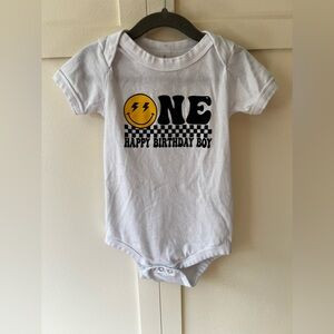 ONE Happy Birthday Boy Cotton Bodysuit Outfit Smiley Face Bolt Size 18-24 Months | Poshmark
